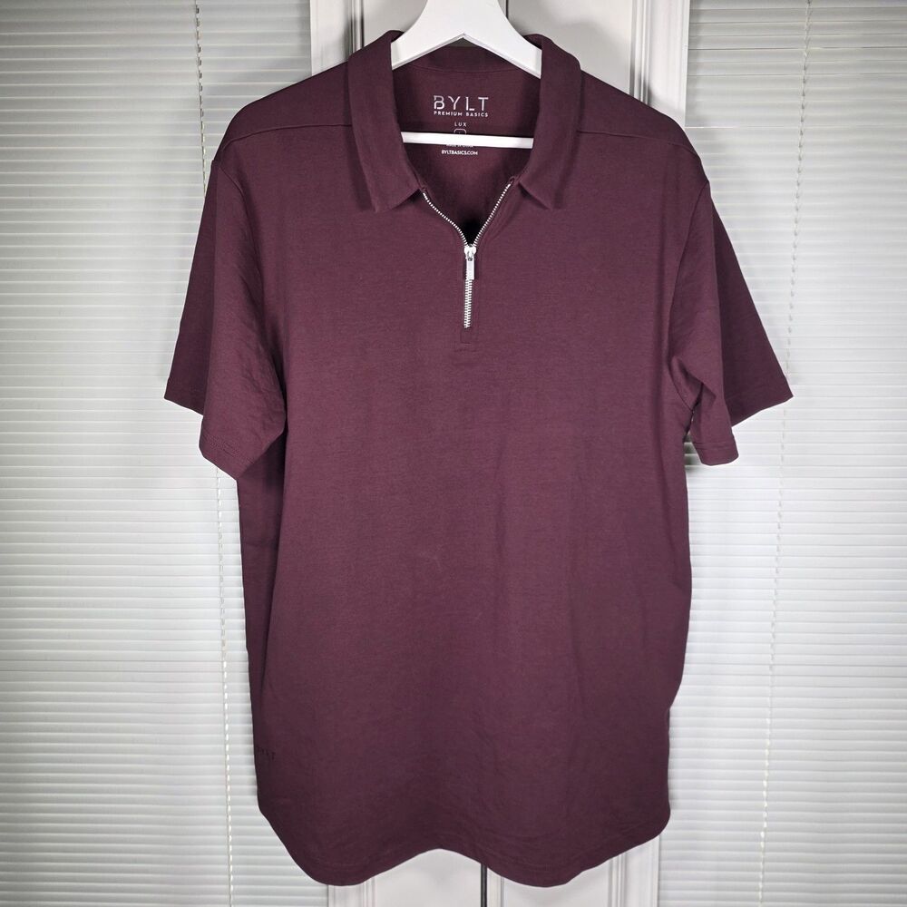 BYLT Premium Basics Lux Mens Signature Polo Large Maroon Short Sleeve Zipper